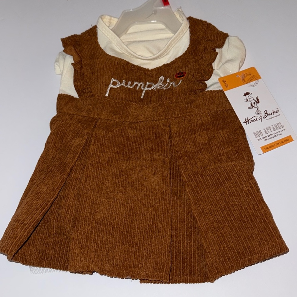 NWT House of Barker Dog Halloween Costume Brown Corduroy Jumper Dress Size S